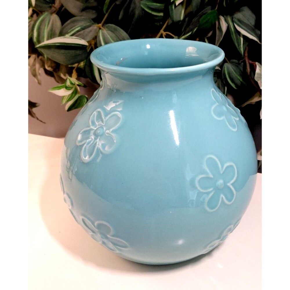 World Market Teal Vase #2460 Dasies